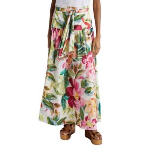 Farm Rio Painted Flowers Belted Maxi Skirt NEW Multicolor Beaded Belt Size S